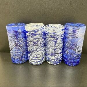 Set of Blue and White Textured Swirl Glass Shot Glasses